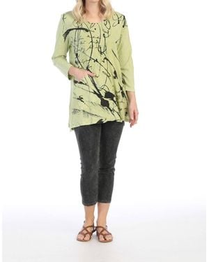 Jess & Jane Scrolls Mineral Washed Cotton Top With Linen Contrast - Yellow