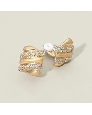 Fashnzfab Bold Abstract Rhinestone Pave Accent Clip On Earrings - Metallic