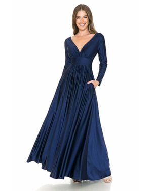 Lenovia Usa Stretchy Long Sleeve Mother Of The Bride Formal Gown - Blue