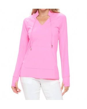 Aryeh Split V-Neck With High Stand Collar Pullover Top - Pink