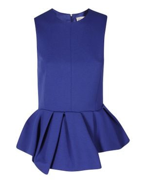 Semicouture Top Tacey Peplum Ruffle Sleeveless Viscose Top - Blue