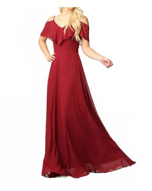 Eva USA Chiffon Cold Shoulder Ruffle Sleeve Bridesmaid Dress - Red