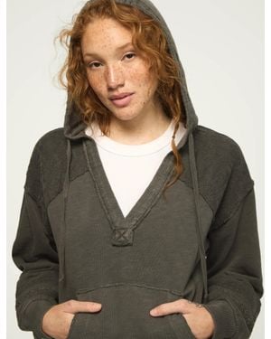 Lucky Brand Lace Trim Mix Fleece Hoodie - Gray