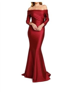 Nicole Bakti Off Shoulder 4-Ply Stretch Jersey Gown - Red