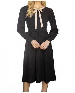 Voya Joy Princess Sleeve Ribbon Neckline Midi Knit Dress - Black