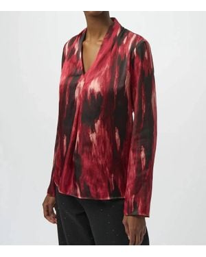 Joseph Ribkoff Abstract V-Neck Satin Top - Red
