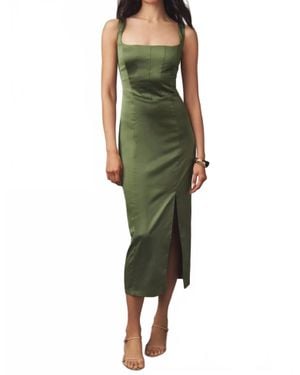 BHLDN Corset Satin Midi Dress - Green