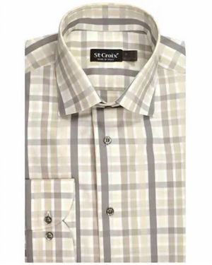St. Croix 7101 Bone Tonal Plaid Shirt - Natural