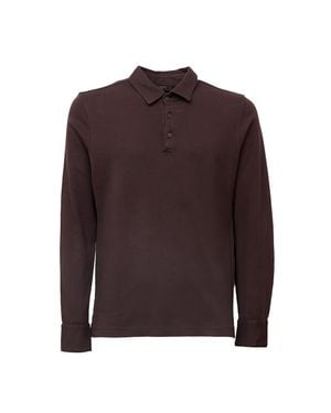 Zanone Slim Fit Long Sleeve Polo Shirt - Brown
