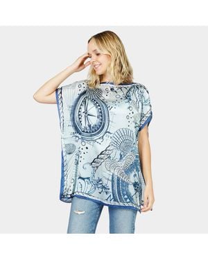 TRUEDAMES Nautical Printed Satin Poncho - Blue