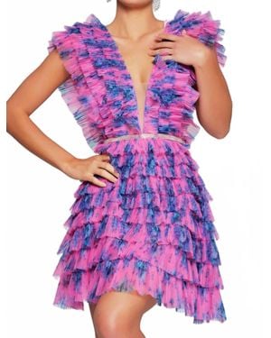 Jovani V Neckline Short Dress - Purple