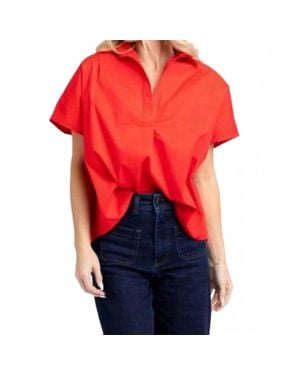 Karlie Solid Poplin Collar Top - Red