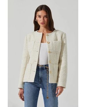 Astr Sarae Jacket Cream Tweed Collarless Button Front Pal10 - Natural