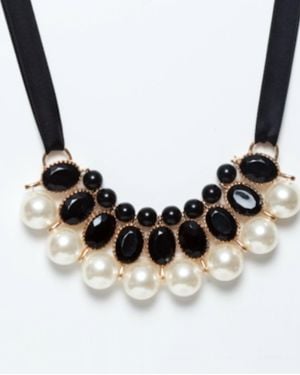 Avenue Chic Pearl Choker Necklace With Ribbon - Black