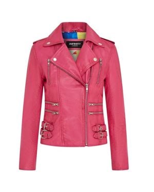 TruClothing Real Lamb Nappa Leather Vintage Gothic Buckle Biker Jacket - Pink