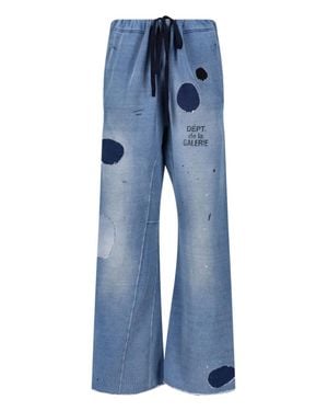 GALLERY DEPT. Relaxed Wide-Leg Pants With Distressed Detailing And Patchwork Accents - Blue