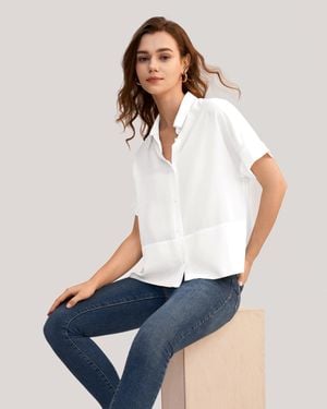 LILYSILK Casual Short Sleeves Loose Silk Shirt For - White