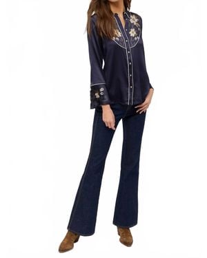Johnny Was Western Flutter Sleeve Blouse - Blue