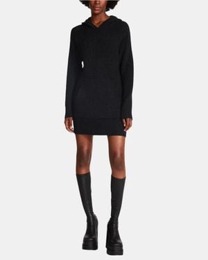 Steve Madden Taylor Sweater Dress Hooded Kangaroo Pocket Red58 - Black