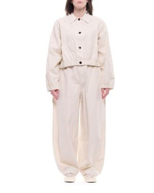 EAT DUST 673 Wheat Sultan Mid Waist Cotton-Linen Blend Pants - White