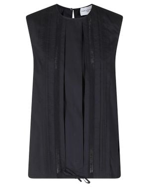 Isabelle Blanche Vertical-Lace Button-Back Cotton Tank Top - Black