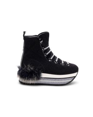 Hogan Fur-Trimmed Platform Boots - Black