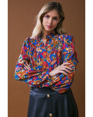 TRUEDAMES Impressive Blossom Woven Top - Blue