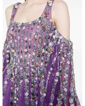 Saiid Kobeisy Off-Shoulder Beaded Dress With Shoulder Straps - Purple