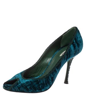 Le Silla Velvet Peep Toe Pumps - Green