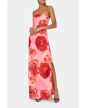 MILLY Vera Satin Floral Dress - Red