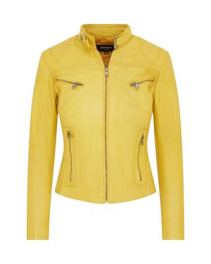 Infinity Leather Slim-Fit Leather Biker Jacket-Maldon - Yellow