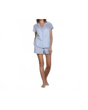 The Sleep Code Ticking Stripe Short Pj Set - Blue