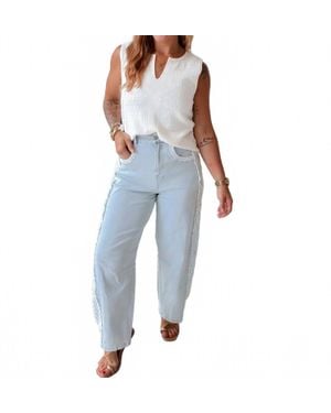 Davi & Dani Ronnie Lace Trim Relaxed Jeans - Blue