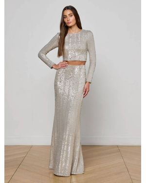 L'Agence Zeta Sequin Long Skirt - Gray