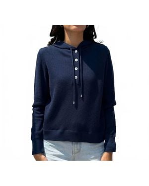 Kinross Cashmere Textured Long Sleeve Hoodie - Blue