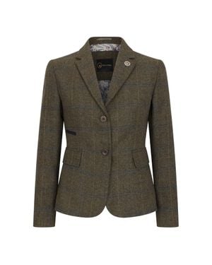 Oliver Tweed Infinity Leather Tailored Fit Tweed Blazer - Green
