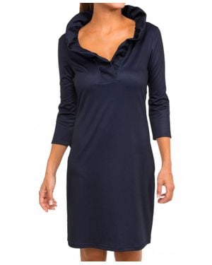Gretchen Scott Solid Ruffneck Dress - Blue