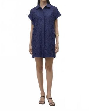 Suncoo Cross Short Embroidered Shirt Dress - Blue