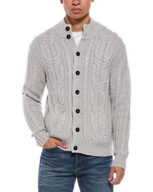 N.Peal Cashmere N. Peal Oversized Cable 100% Cashmere Mock Neck Cardigan - Gray