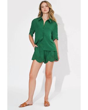 Adelyn Rae Irene Embroidered Short Sleeves Shirt - Green