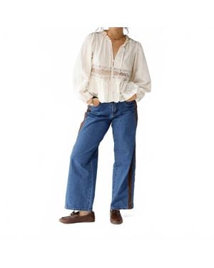 By Together Stella Sheer Lace Detail Blouse - Blue