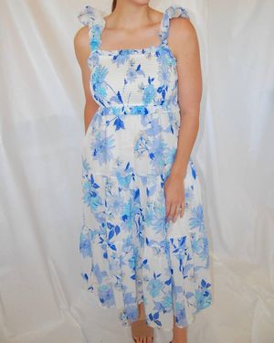 Fate Denise Floral Details Maxi Dress - Blue