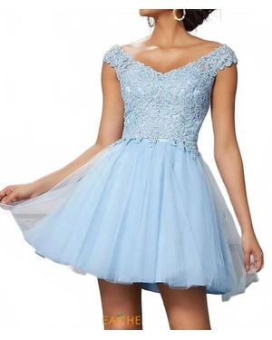 Mori Lee Off The Shoulder Cap Sleeves Dress - Blue