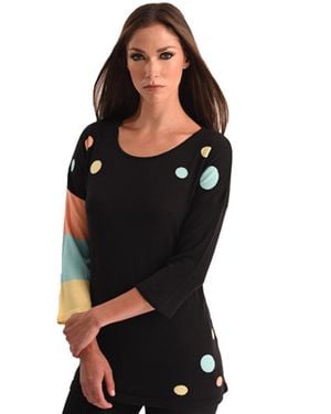 Angel Polkadot-Stripe Sleeve Top - Black