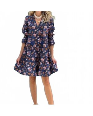 Just Darviny Raye Floral V-Neck Short Dress - Blue