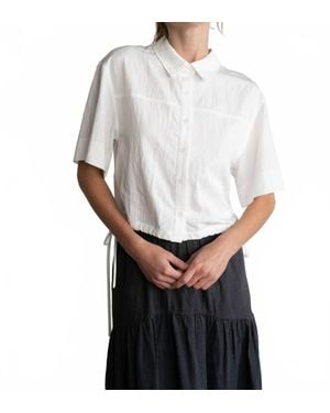 Elle Grey Button-Up Shirt With Tie Hem - White