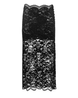 Rabanne Lace Midi Skirt With Scalloped Edges And Side Button Fastening - Black