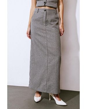 TRUEDAMES Get To The Point Woven Midi Skirt - Gray