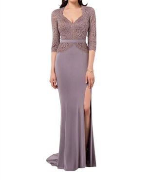 Terani Embroidered Lace Bodice Mother Of The Bride Dress - Purple