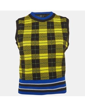Versace Plaid Knit Vest Sweater - Yellow